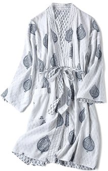 Dames block printed reversible robe Fort
