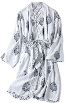 Women&#039;s block printed reversible robe Pink City