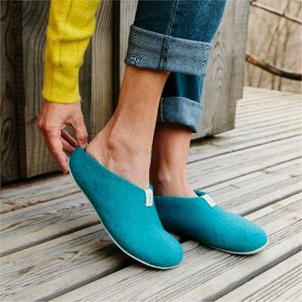 Baabuk wollen pantoffel turquoise