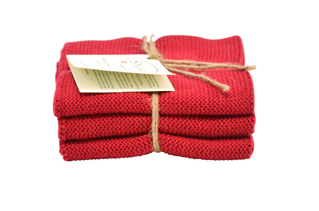 Dark red, set of 3 dishcloths