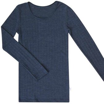 Emily, wol/zijde t-shirt lange mouw, blauw