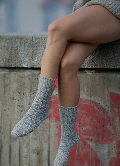 Warme sokken, kuithoogte, grijs, bubble gum, 34-36