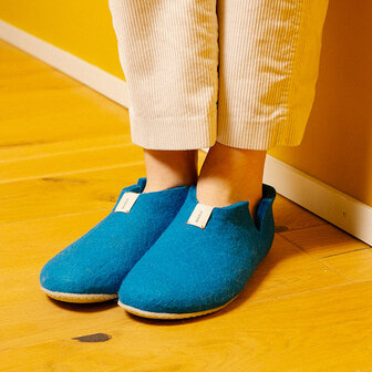 wollen pantoffel azuurblauw