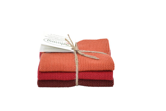 Burnt red combi, set of 3 dishcloths