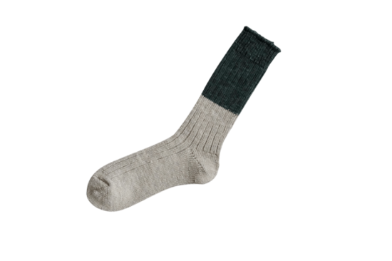 Nishiguchi Kutsushita wool + cotton ribbed socks jungle green