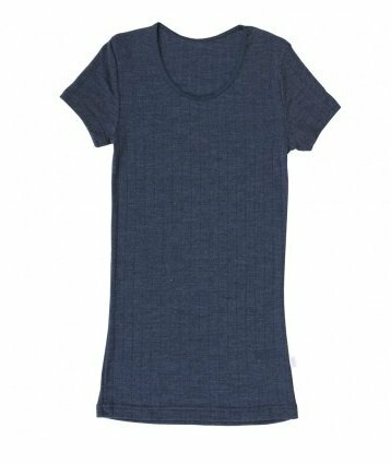 Emily, wol/zijde t-shirt korte mouw, blauw