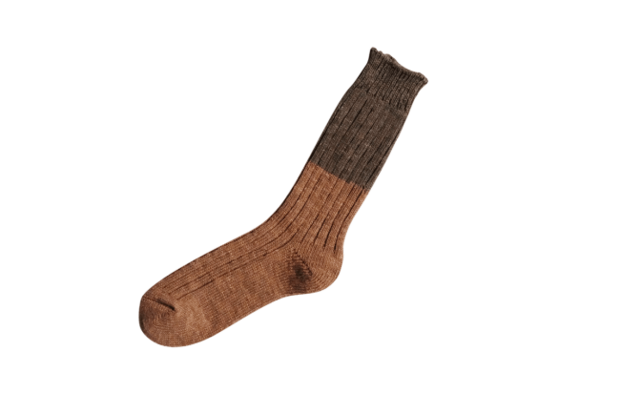 Nishiguchi Kutsushita geribde sokken van wol en katoen bruin