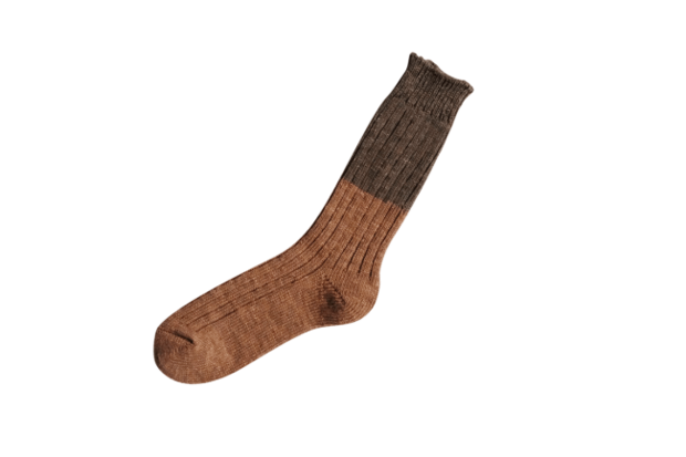 Nishiguchi Kutsushita wool + cotton ribbed socks brown