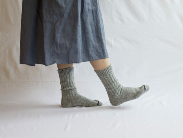 Nishiguchi Kutsushita wool  ribbed socks grey