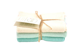 Naturel-aqua combi, set van 3 vaatdoekjes