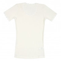 Cecile wollen t-shirt korte mouw, wit met kant