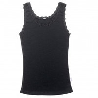 Cecile wollen onderhemd, zwart met kant
