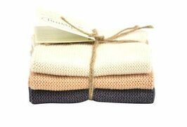 Nature, nougat, grey, set of 3 dishcloths