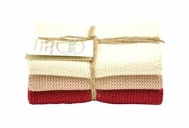 Nature, nougat, deepred, set of 3 dishcloths